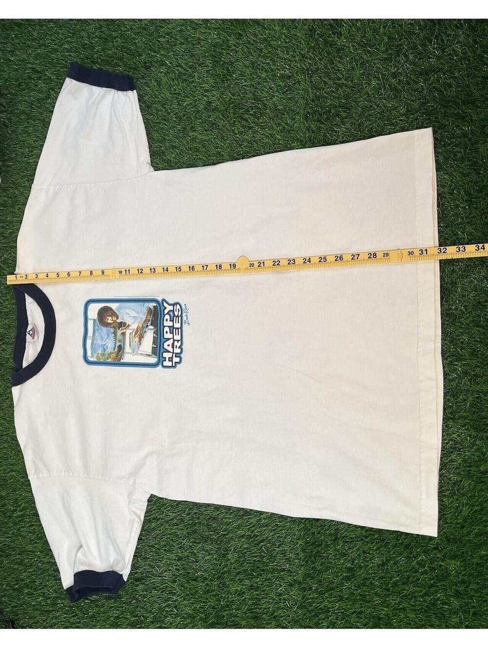 AAA VTG Y2K Bob Ross "Happy Trees" Ringer Style White T-Shirt Mens XL - Picture 11 of 11